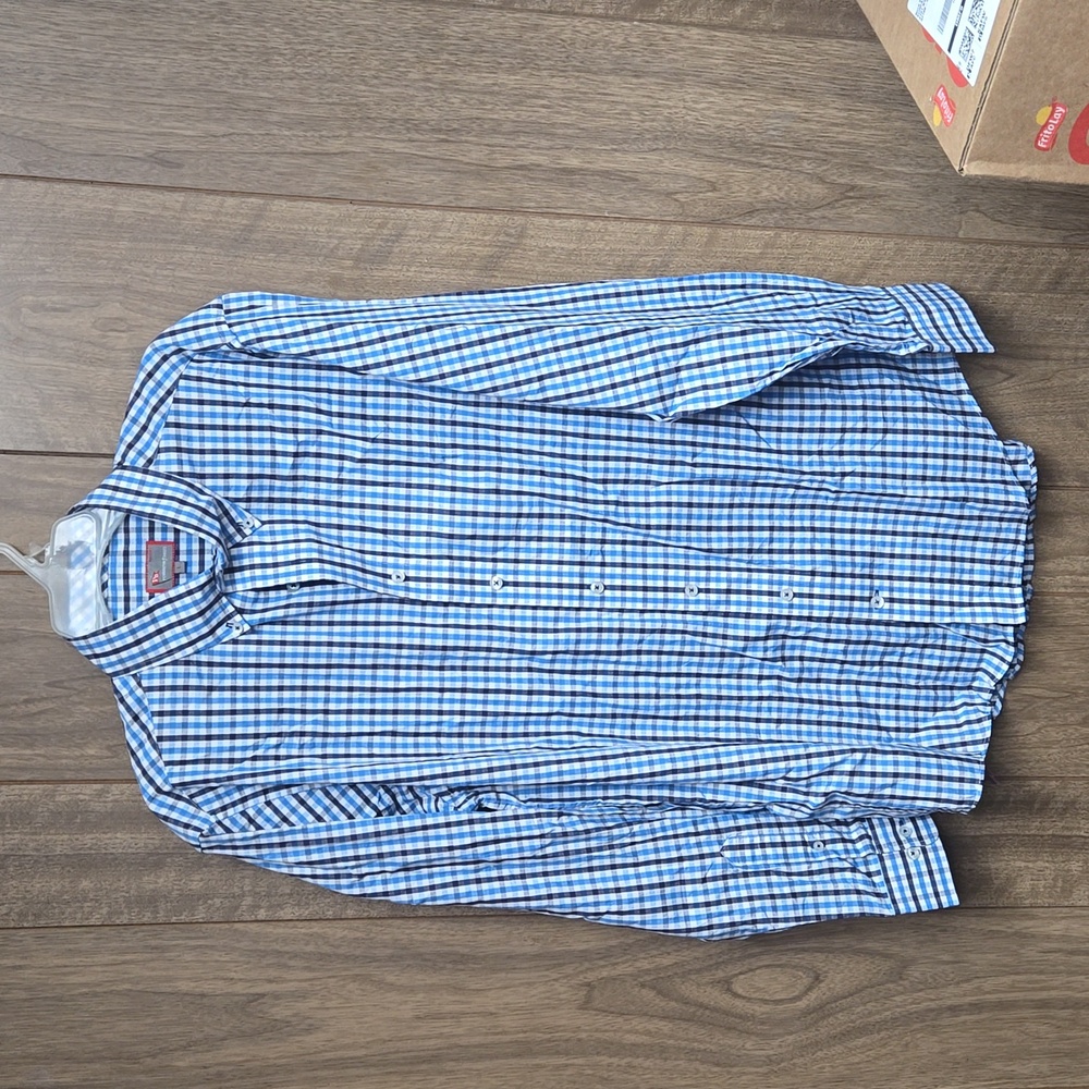 Pennington & Bailes Men's Check White Blue Dress Shirt L NWOT 100% cotton